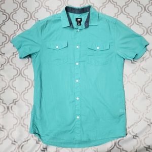 H&M Men's Shirt Button Down Color Green Size Size S Cotton